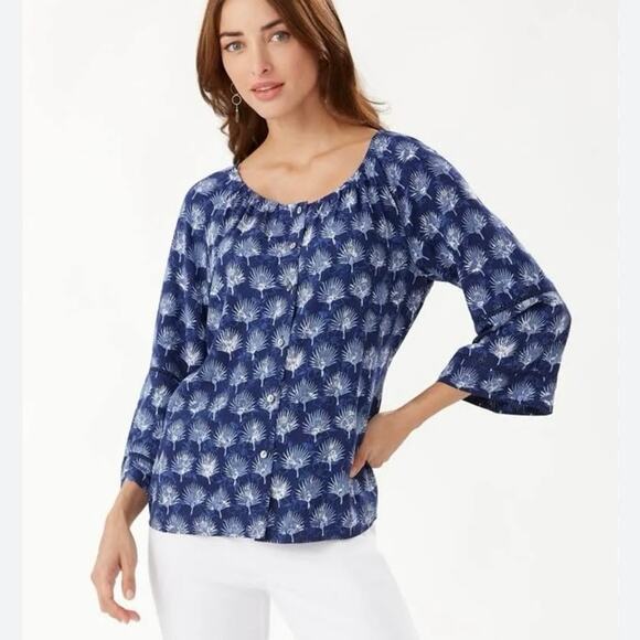 Tommy Bahama Tops - Tommy Bahama Fan Fair 3/4 Sleeve Blouse Top Island Navy Womens - Size L